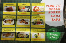 Flyer der Ruta de la Tapa mit den Tapas der teilnehmenden Restaurants, Tapa und Bier für 2,50 €